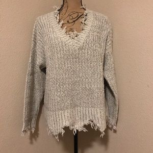 White Marled Raw Edge Sweater